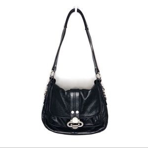 B. Makowsky Black Pebbled Leather Shoulder Bag